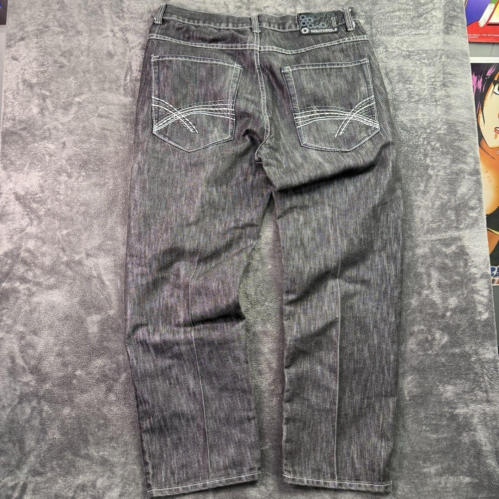 South Pole Baggy Jeans Mens 38 Black Washed White Stitch Y2K Hip Hop Streetwear